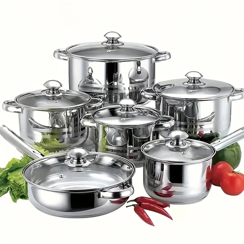 Stainless Steel 12 Piece Cookware Set With Lids And Handles