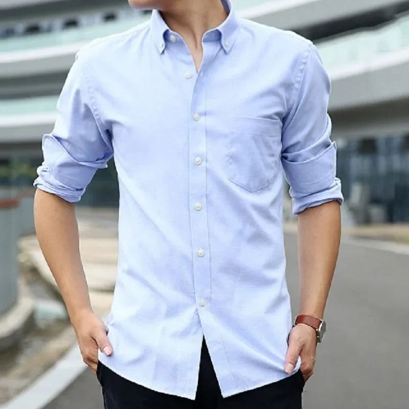 Qi Xiu Cai Classic Fit Cotton Mens Casual Shirt Pocket