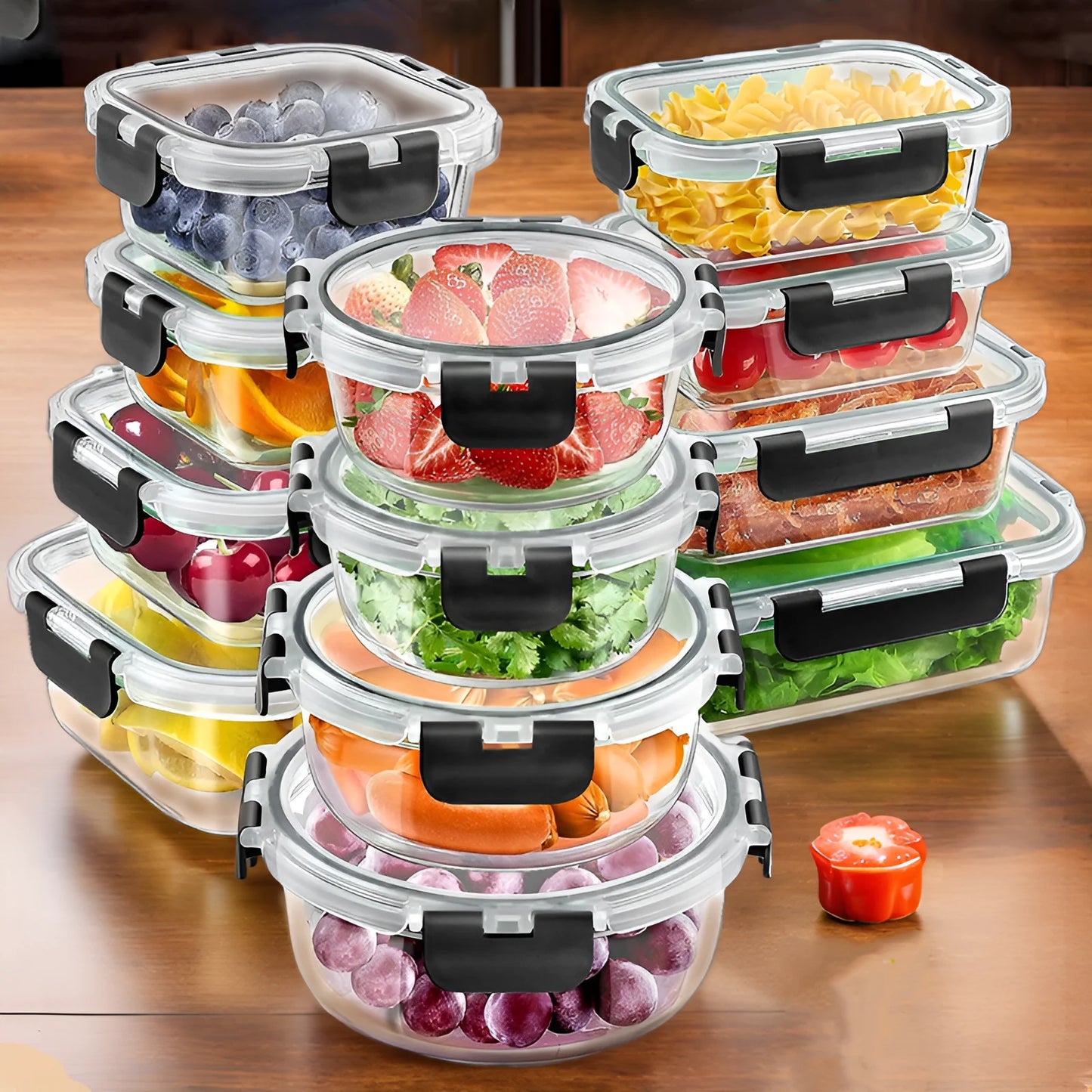 Glass Lunch Box Set 12 Pcs Airtight Microwave Safe Meal Prep Containers