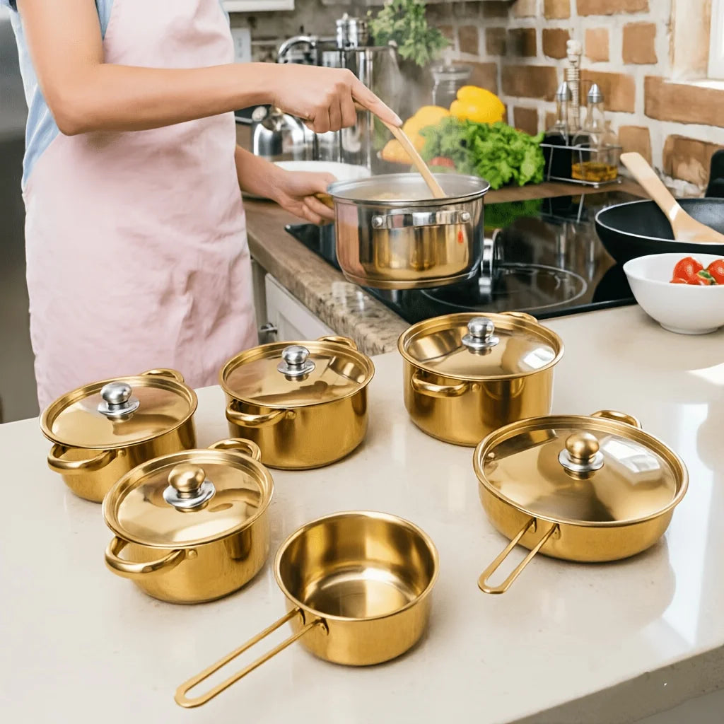 Stainless Steel Cookware Set 12 With Glass Lids And Handles