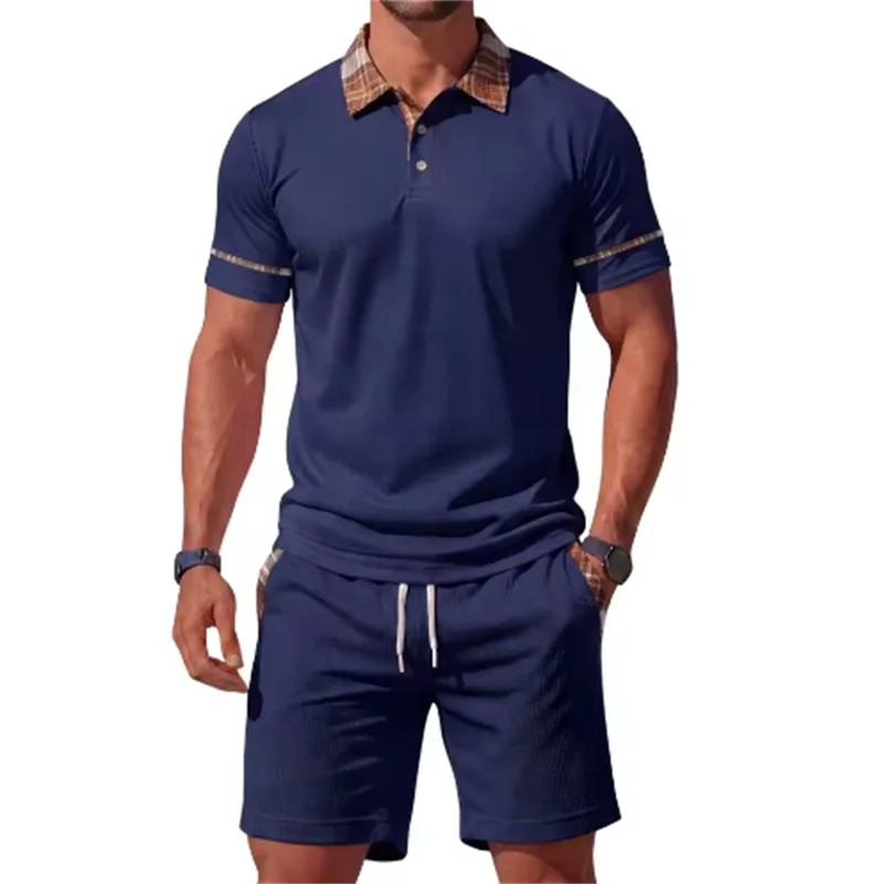 Men's Polo Shirt and Drawstring Shorts Set Summer Breathable