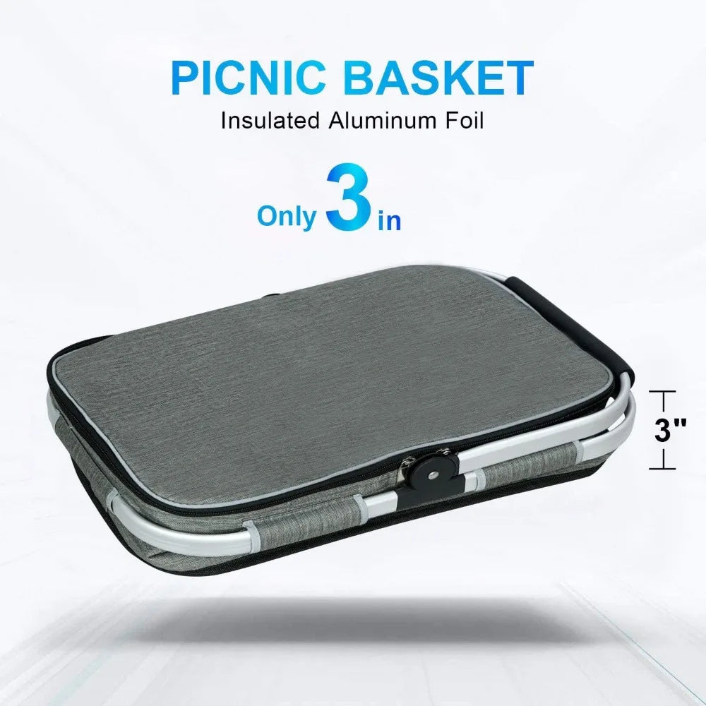 NBVCX Insulated Picnic Basket With Dual Pockets Leakproof Foldable