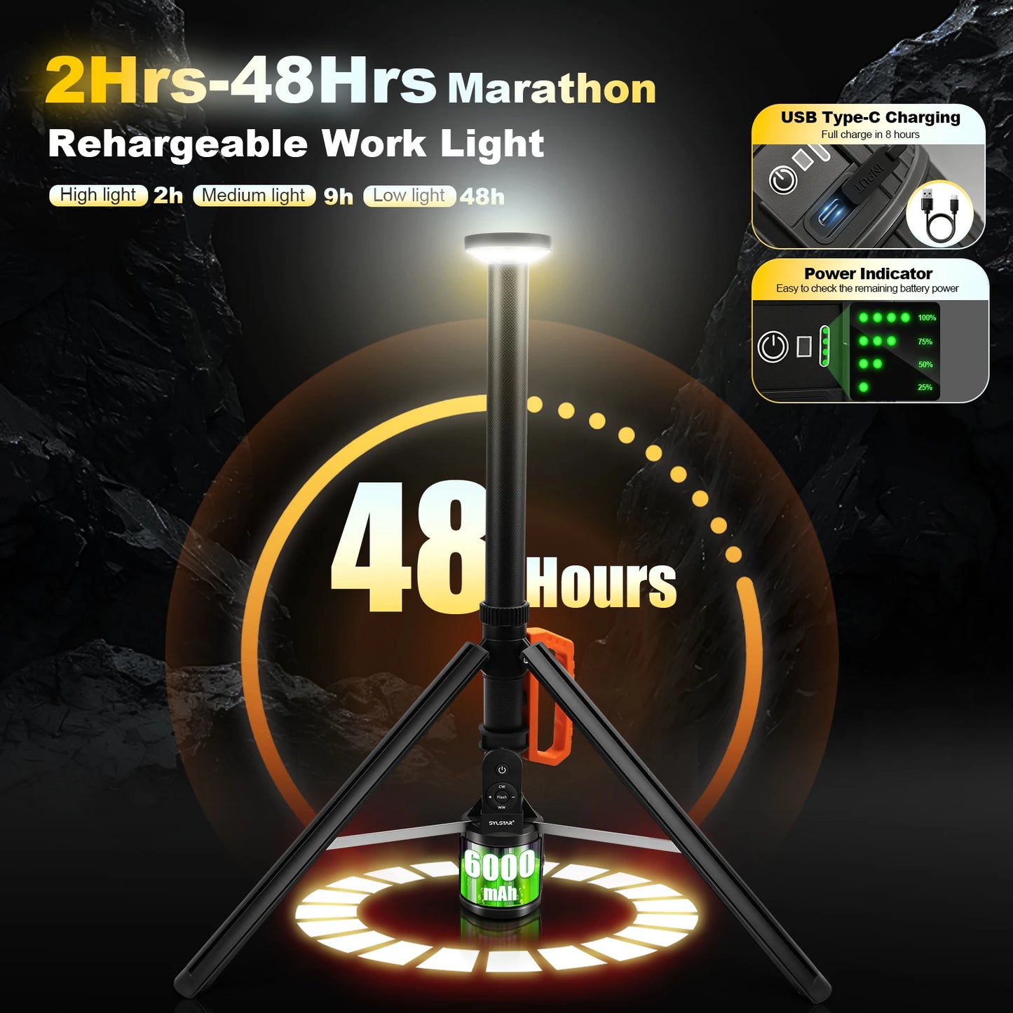 Rechargeable 3800LM LED Telescopic Work Light With Remote Control