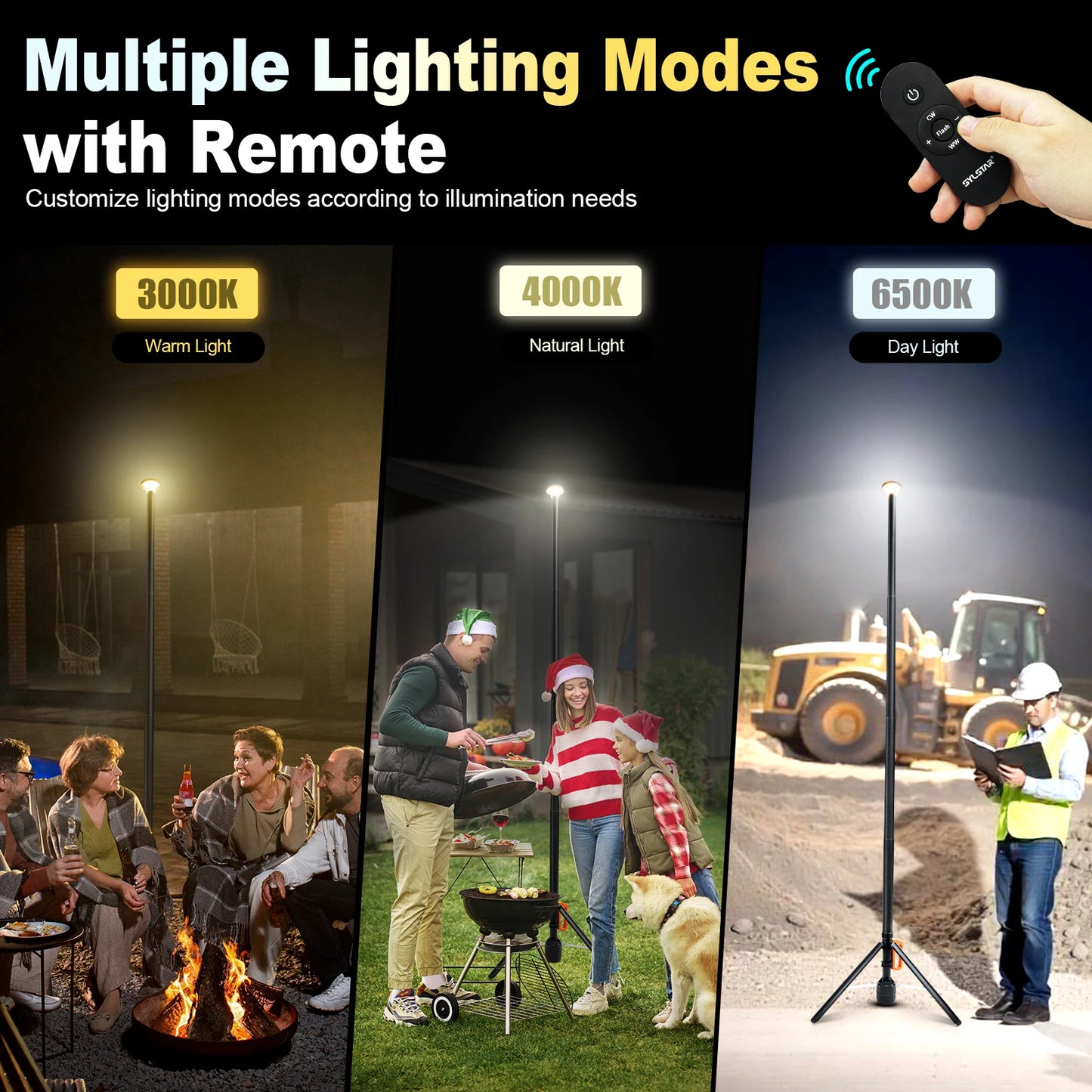 Rechargeable 3800LM LED Telescopic Work Light With Remote Control