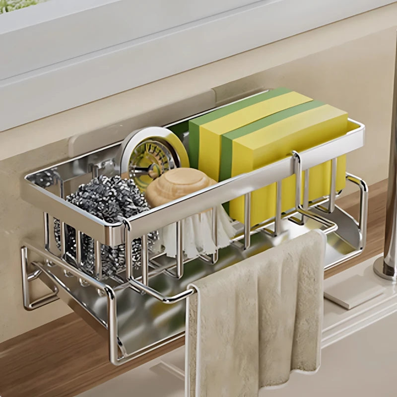 Over-Sink Kitchen Organizer Sponge Holder Drying Rack With Faucet Mount