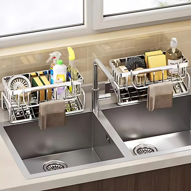Over-Sink Kitchen Organizer Sponge Holder Drying Rack With Faucet Mount