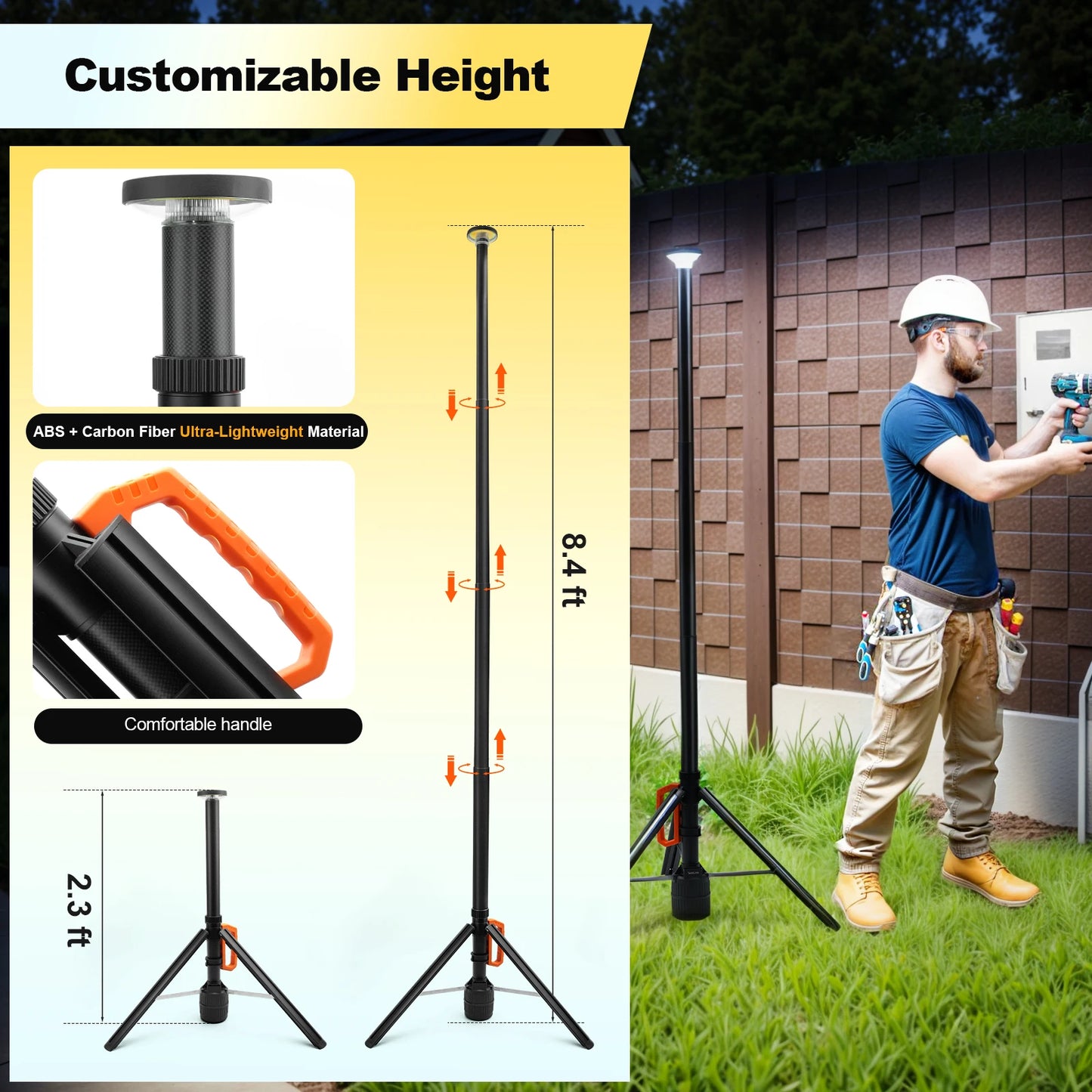Rechargeable 3800LM LED Telescopic Work Light With Remote Control