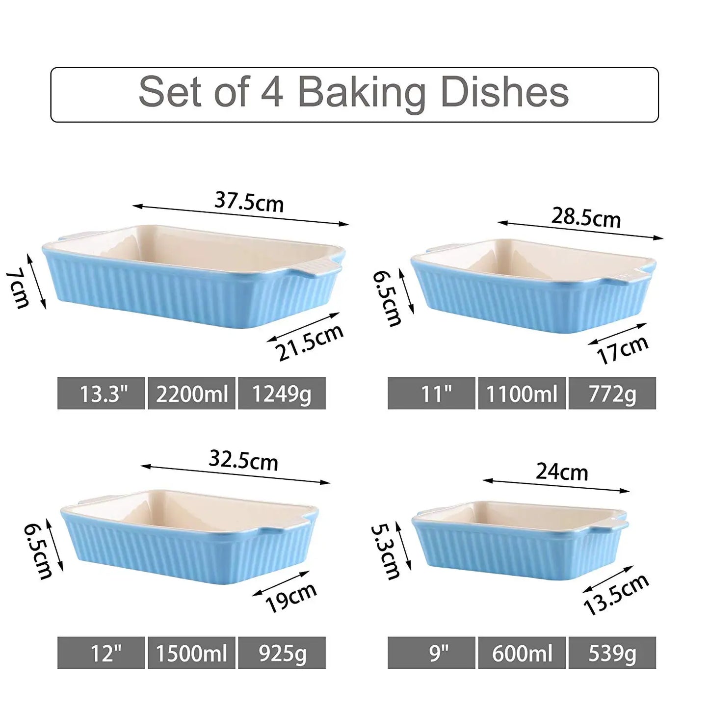 Malacasa 4 Piece Ceramic Bakeware Set With Handles