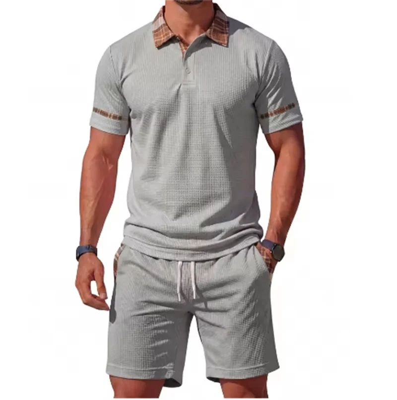 Men's Polo Shirt and Drawstring Shorts Set Summer Breathable
