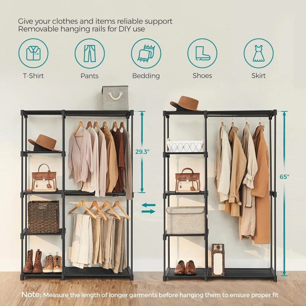 NBVCX Freestanding Closet Organizer With Shelves And Hanging Rods