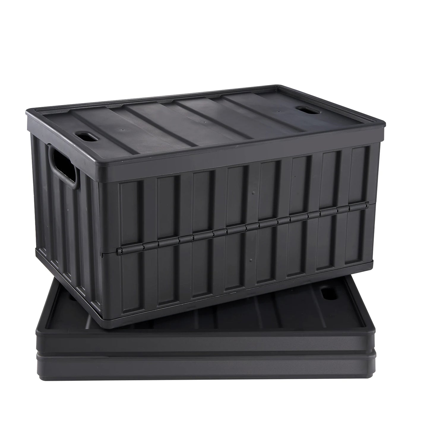 Three Pack Collapsible Storage Bins With Lids Stackable Utility Boxes