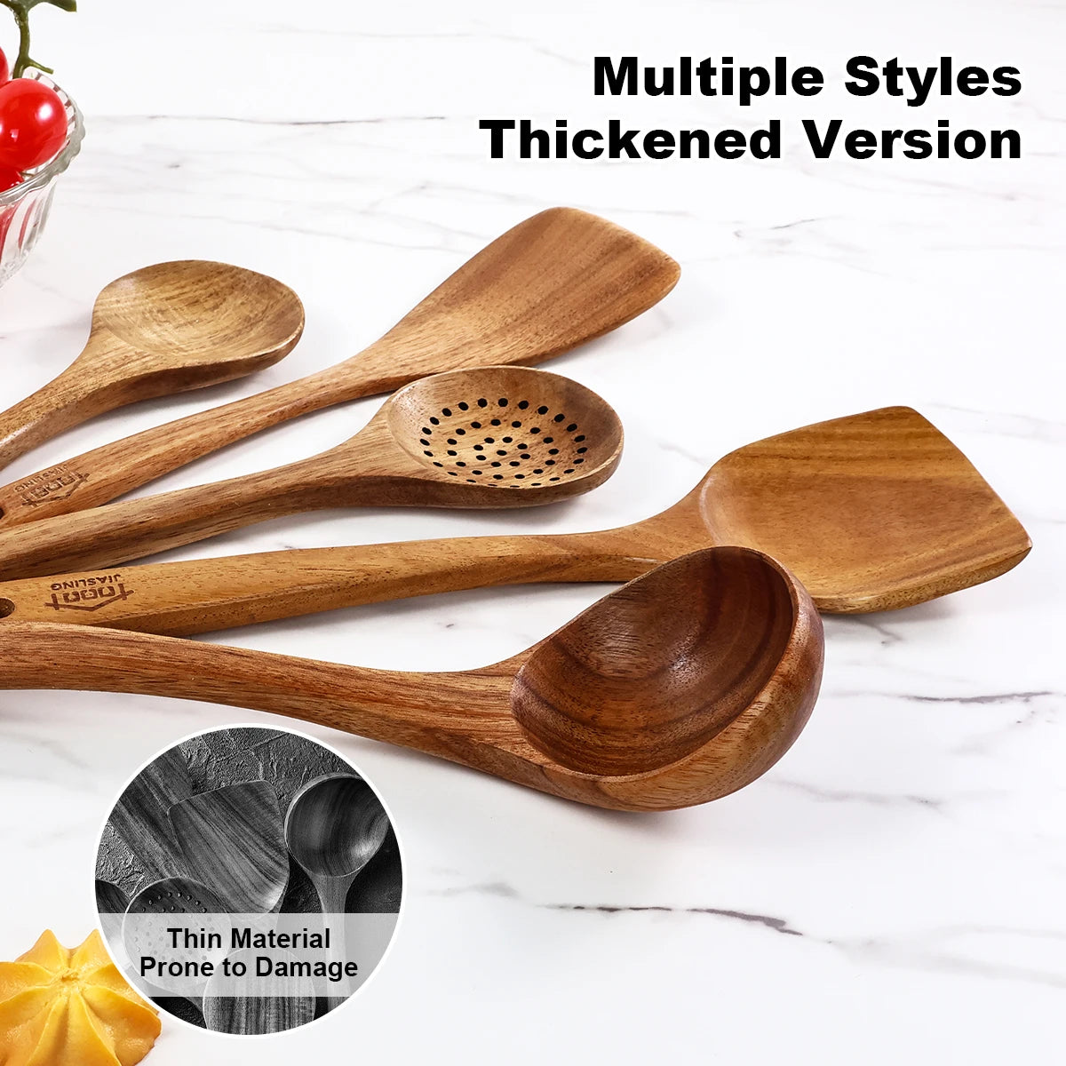 Natural Wood Kitchen Utensil Set With Ergonomic Handles Five Pieces