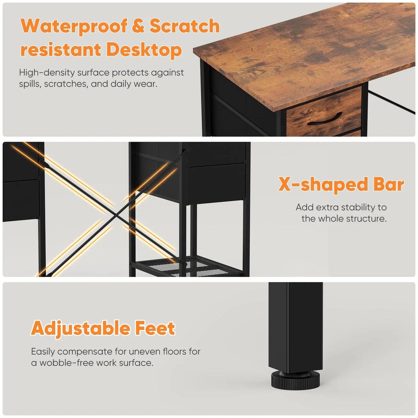 JHK Computer Desk With 4 Drawers And Mesh Shelf For Home Office
