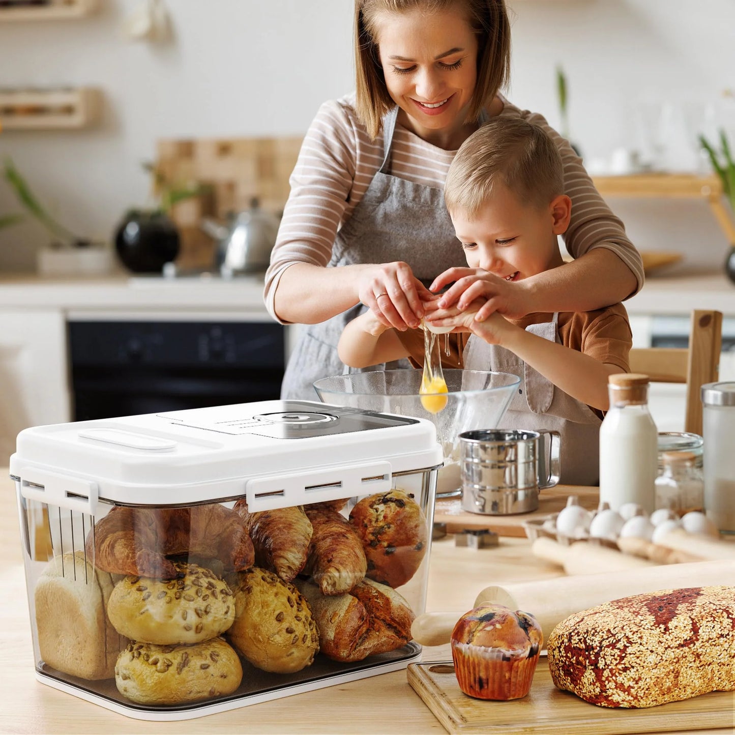 Bread Box Airtight Storage Container With Lid For Kitchen Countertop