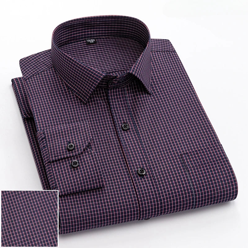 Qi Xiu Cai Mens Slim Fit Long Sleeve Shirt Houndstooth
