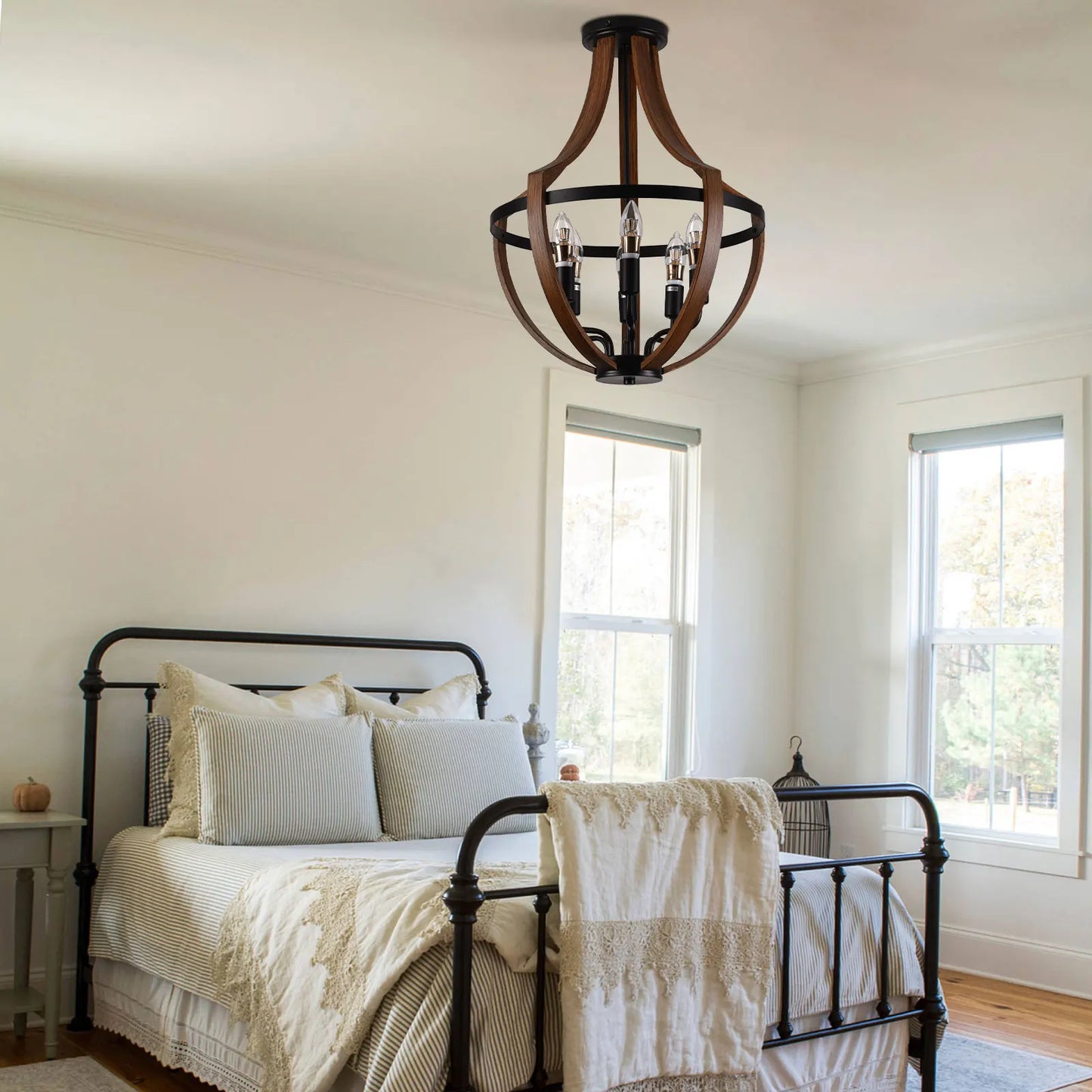 Modern Rustic Wooden Pendant Light Fixture Handmade Natural Wood Kitchen
