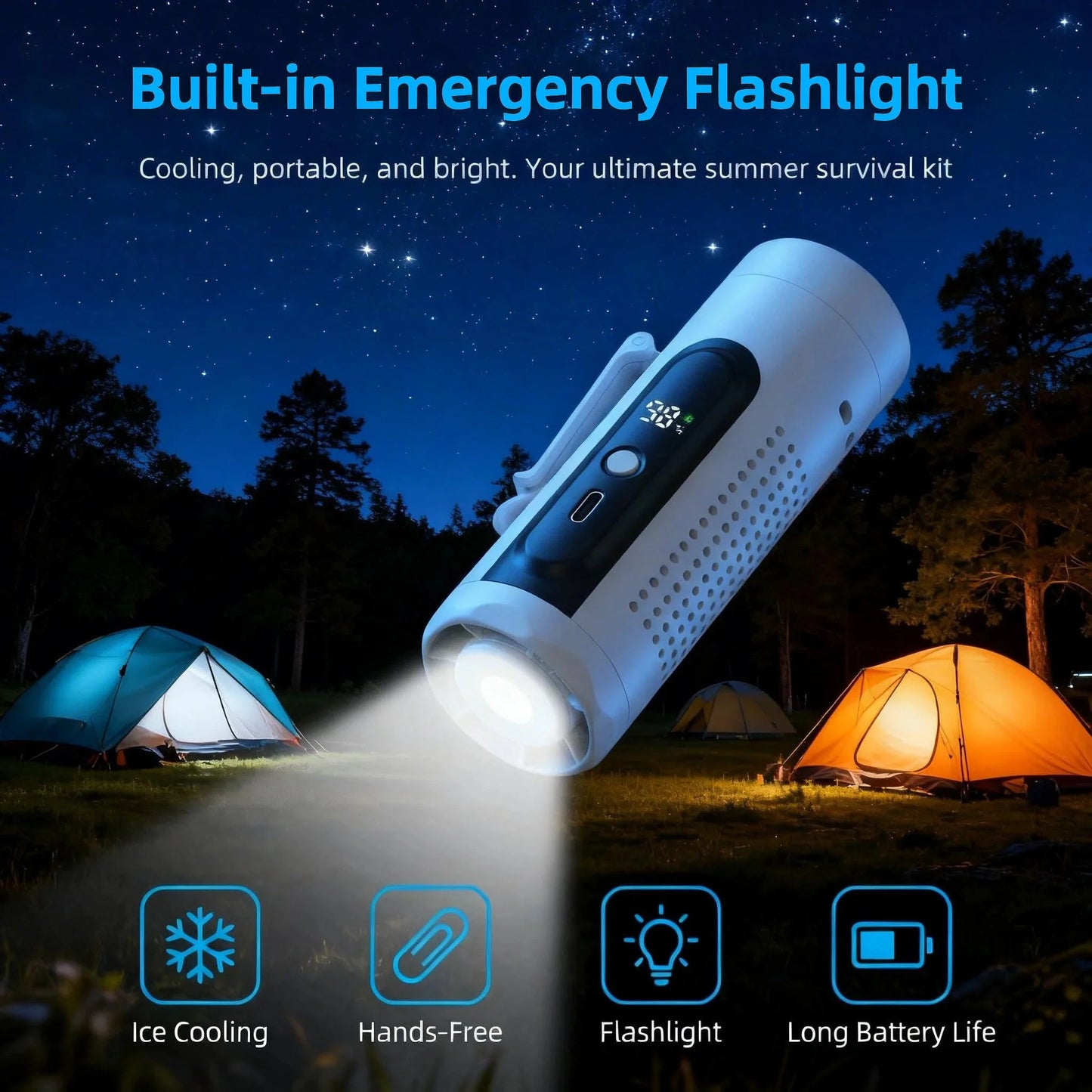 Portable Handheld Fan With Ice Cooling Plate 5 Speed USB Rechargeable LED