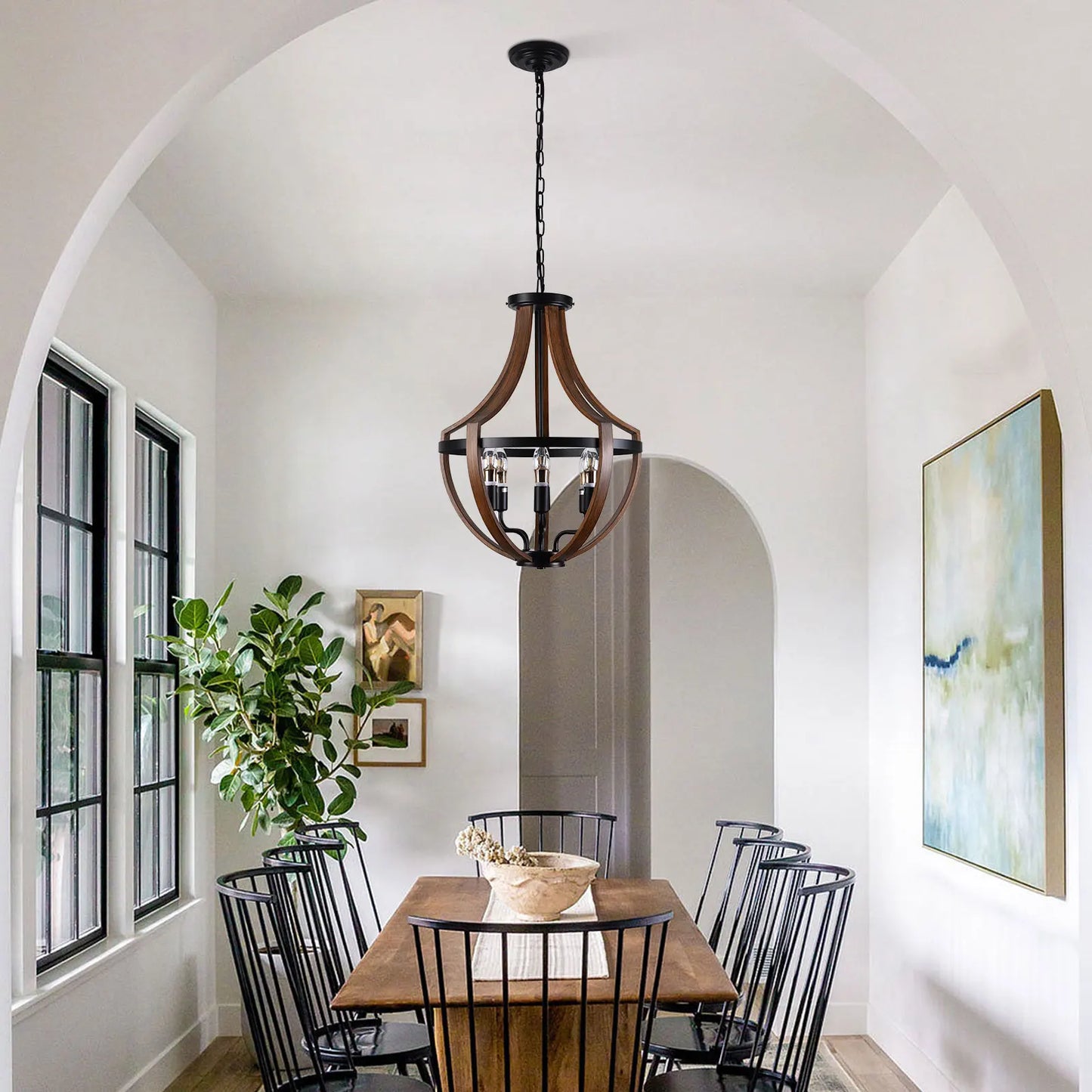 Modern Rustic Wooden Pendant Light Fixture Handmade Natural Wood Kitchen