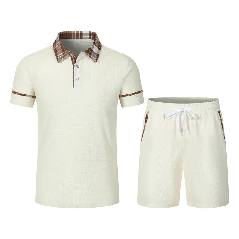 Men's Polo Shirt and Drawstring Shorts Set Summer Breathable