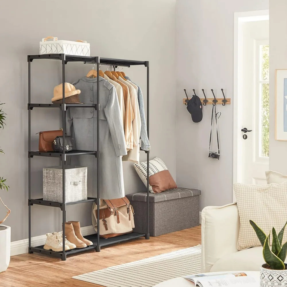 NBVCX Freestanding Closet Organizer With Shelves And Hanging Rods