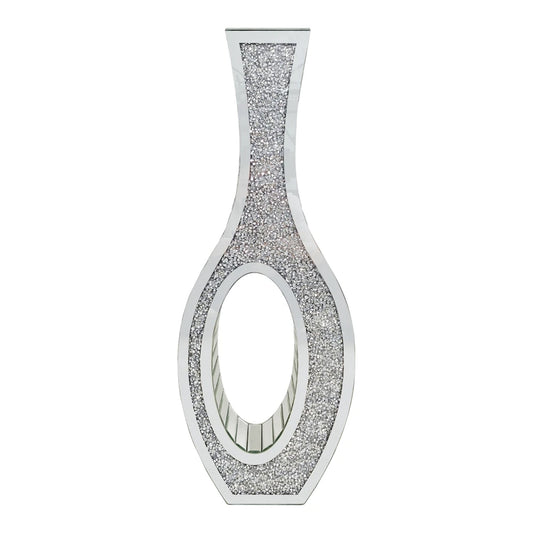 Tall Silver Mirrored Floor Vase With Crushed Diamond Accents