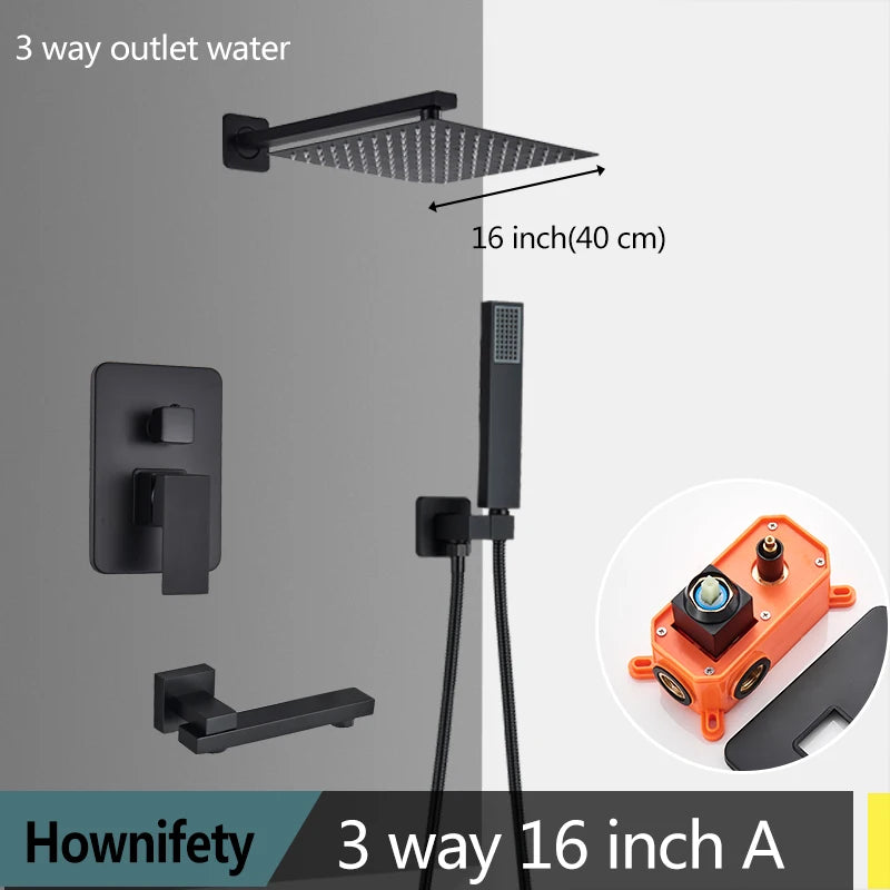 Hownifety Concealed Shower Set Faucet With Rainfall System Wall Mount