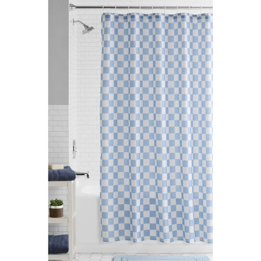 Waterproof Polyester Checkered Bathroom Shower Curtain With Hooks