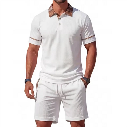 Men's Polo Shirt and Drawstring Shorts Set Summer Breathable Casual