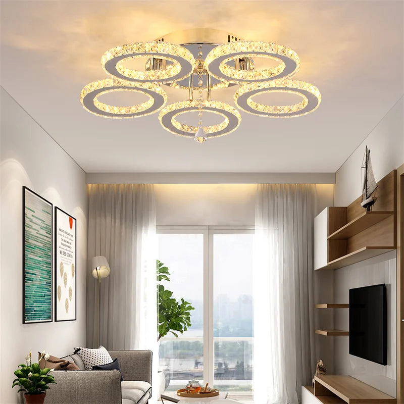 GreeLustr Modern Pendant Light Crystal Ring Ceiling Lamp Living Room