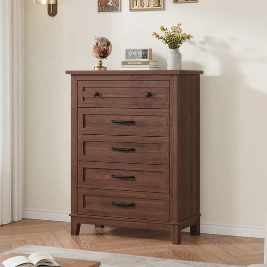 Freestanding Five Drawer Wooden Storage Dresser For Bedroom