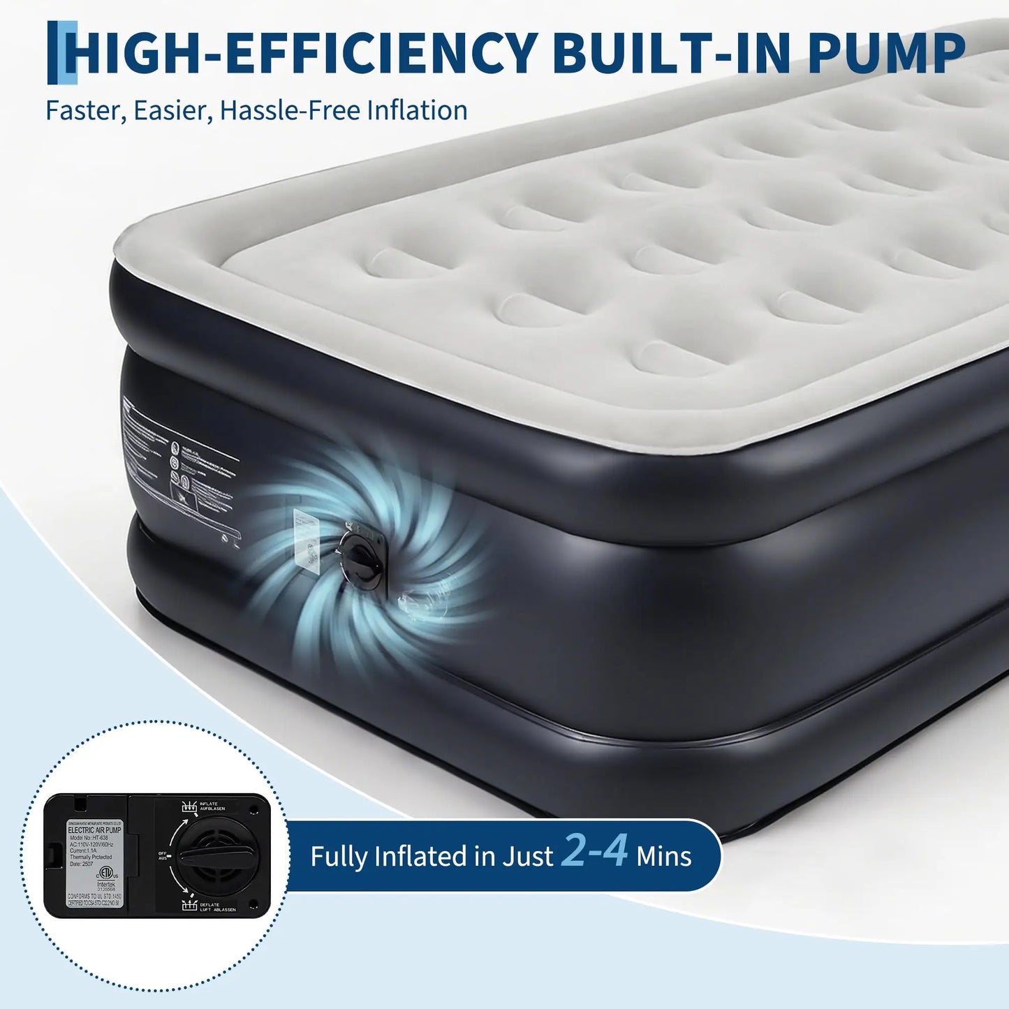 HiMISS Twin Queen Air Mattress With Built In Pump Inflate