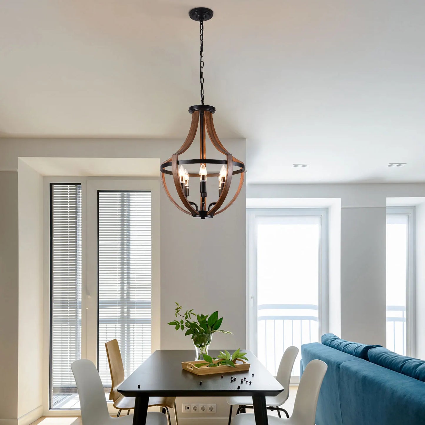 Modern Rustic Wooden Pendant Light Fixture Handmade Natural Wood Kitchen
