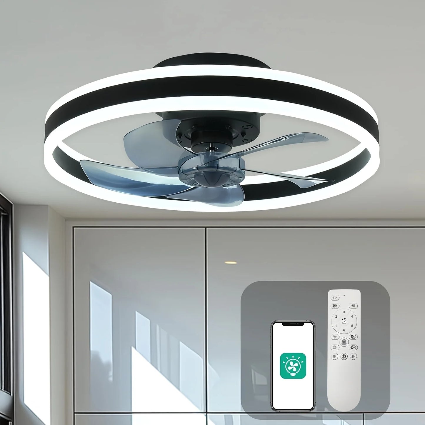 Orison Ceiling Fan With Remote Control Flush Mount Indoor LED Dimmable