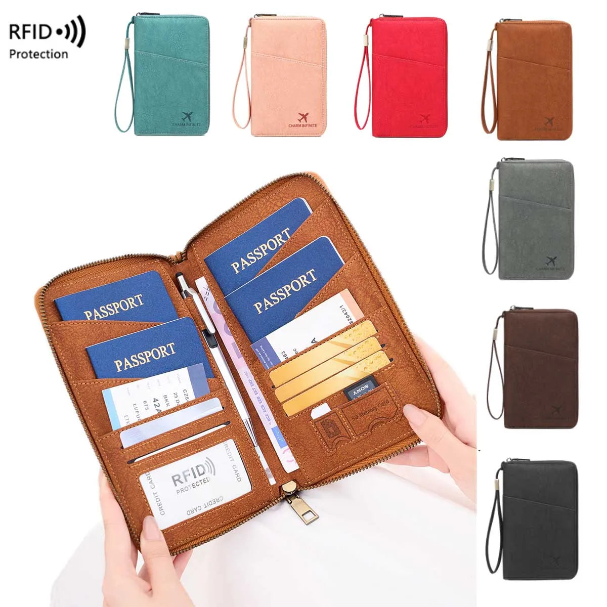 YIYUEQIANLI RFID Blocking Passport Wallet Travel Document Organizer