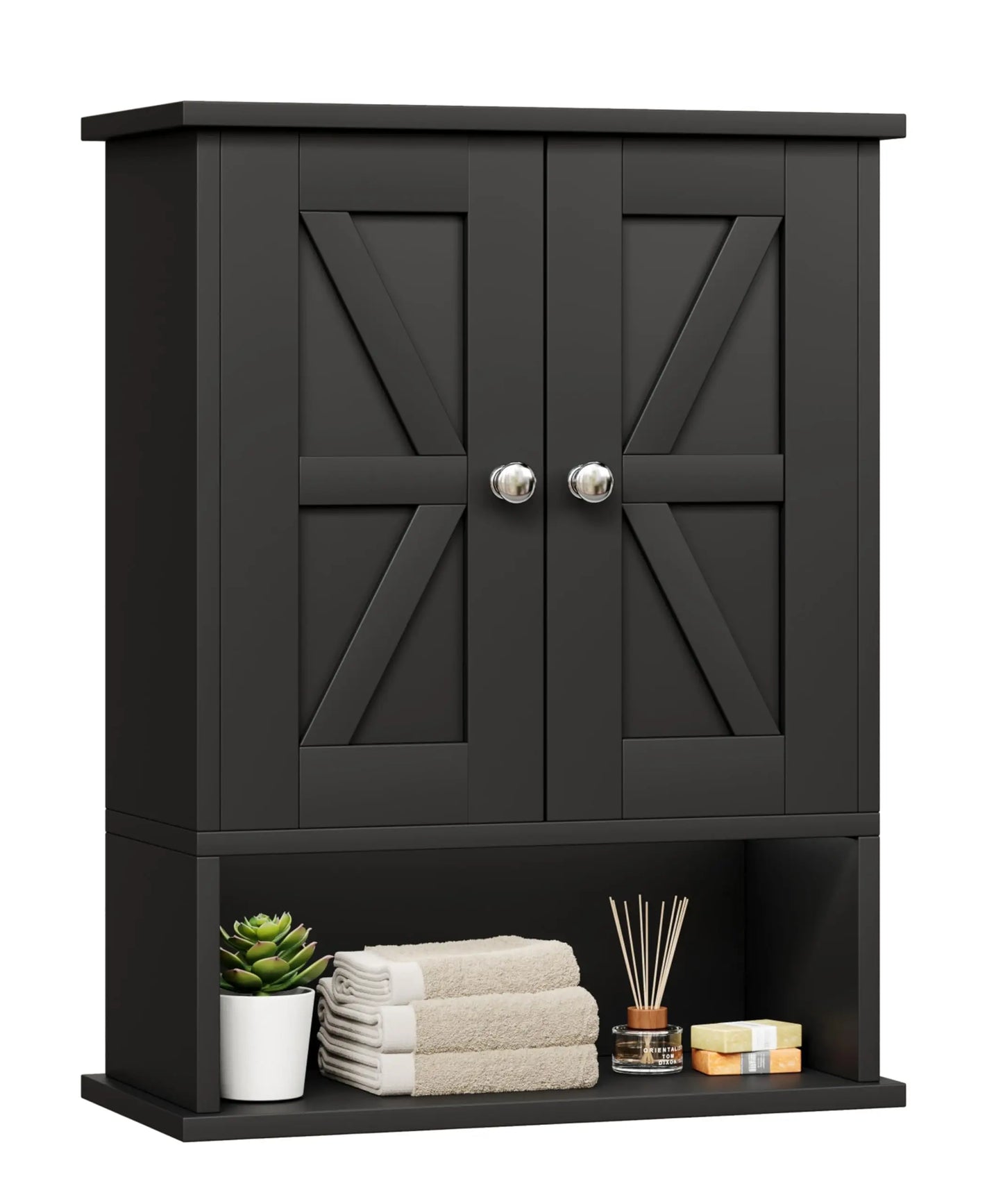 XIUWO Bathroom Wall Cabinet Medicine With Adjustable Shelf And Rattan Doors