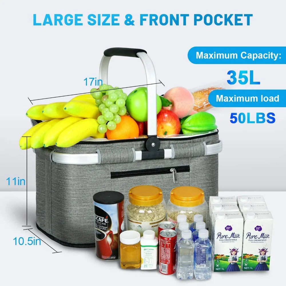 NBVCX Insulated Picnic Basket With Dual Pockets Leakproof Foldable
