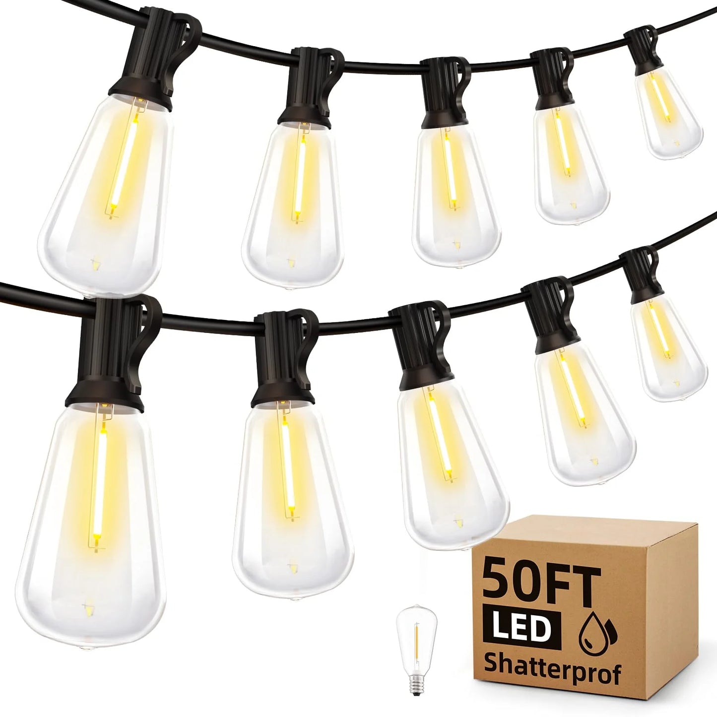 MIMIRGB LED Outdoor String Lights Dimmable Waterproof Shatterproof Bulbs