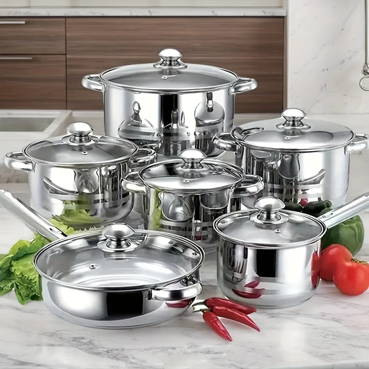Stainless Steel 12 Piece Cookware Set With Lids And Handles
