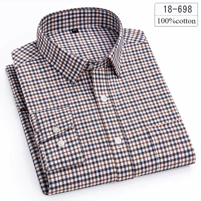 Qi Xiu Cai Mens Cotton Houndstooth Slim Fit Shirt Casual
