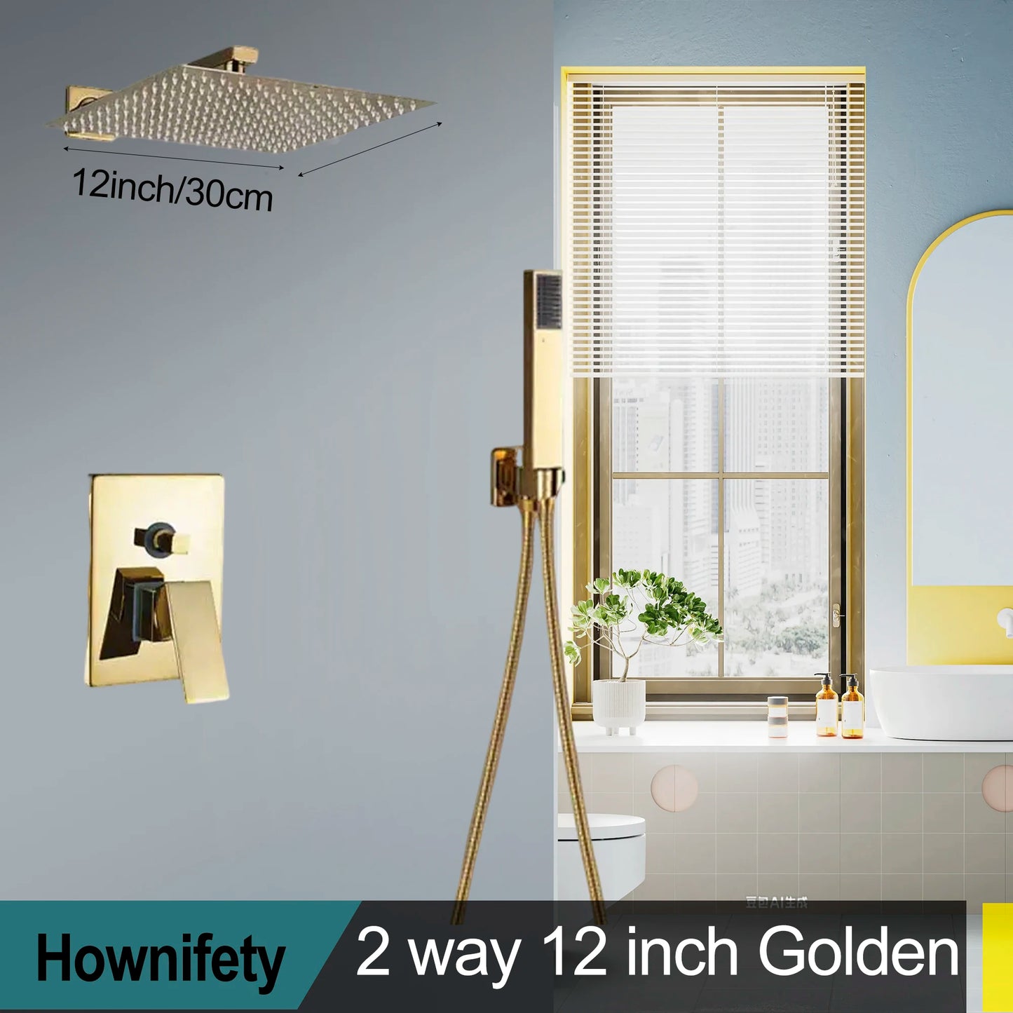 Hownifety Concealed Shower Set Faucet With Rainfall System Wall Mount