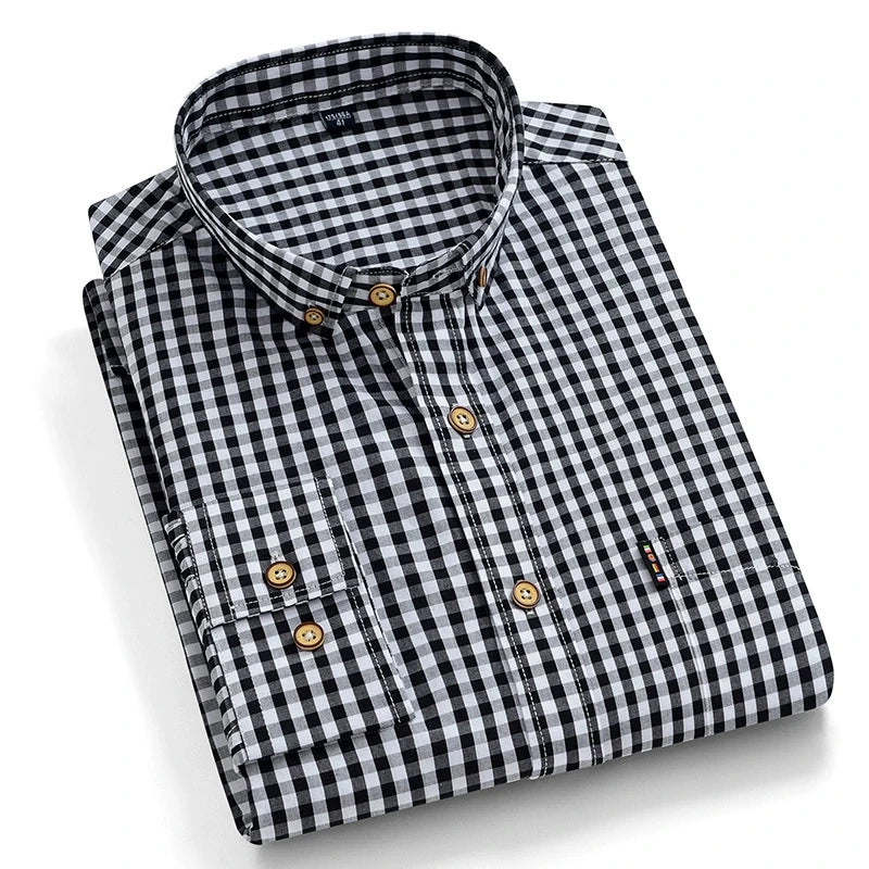 QiXiuCai Oxford PlaidPattern Shirt Slim Fit 100 Cotton