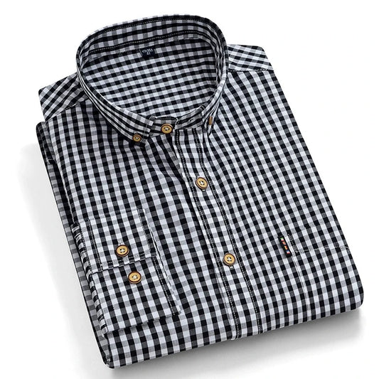 QiXiuCai Oxford PlaidPattern Shirt Slim Fit 100 Cotton