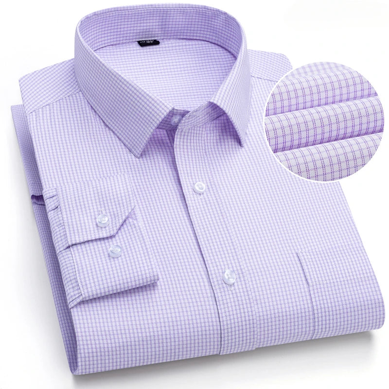 Qi Xiu Cai Mens Slim Fit Long Sleeve Shirt Houndstooth