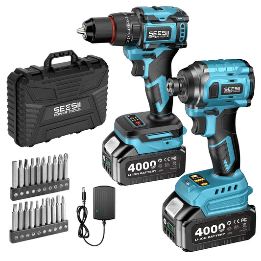 Seesii 21V Cordless Drill And Impact Driver Combo Kit
