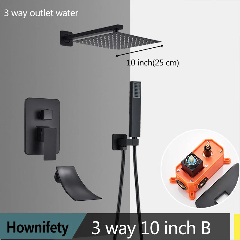 Hownifety Concealed Shower Set Faucet With Rainfall System Wall Mount