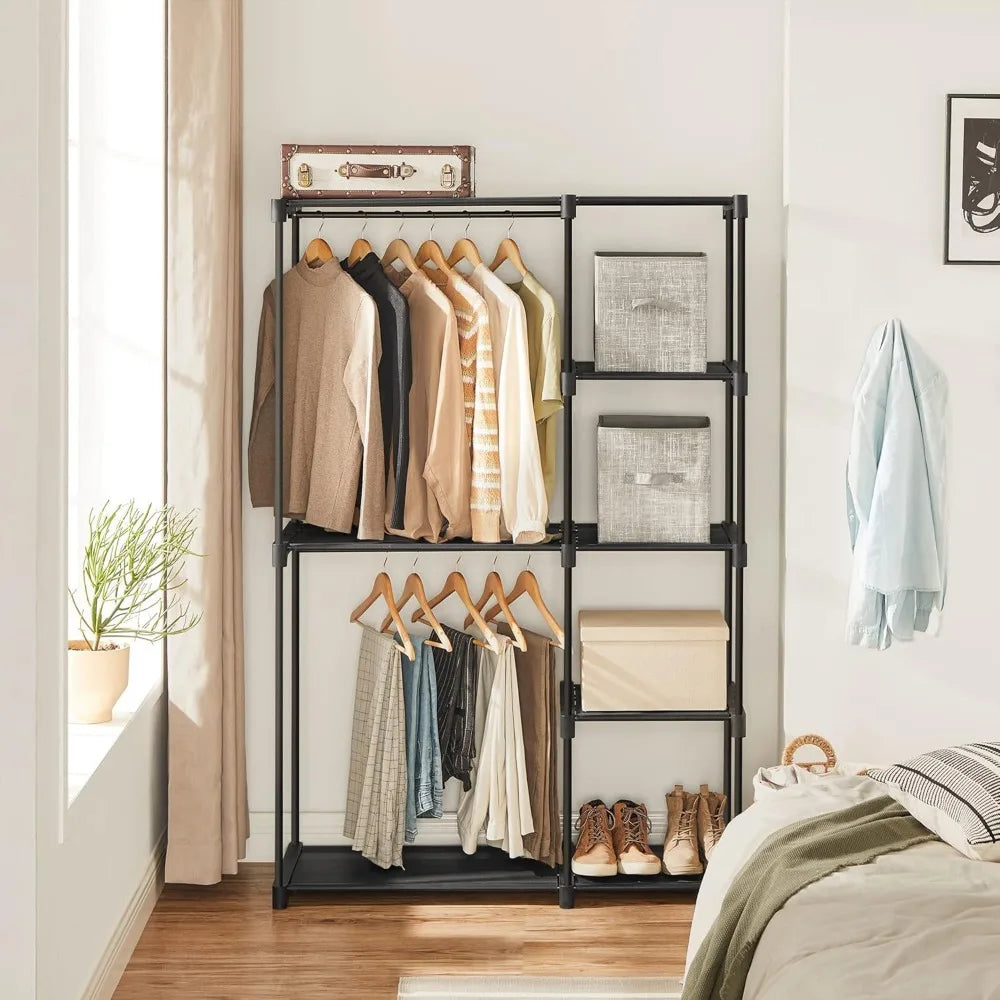 NBVCX Freestanding Closet Organizer With Shelves And Hanging Rods