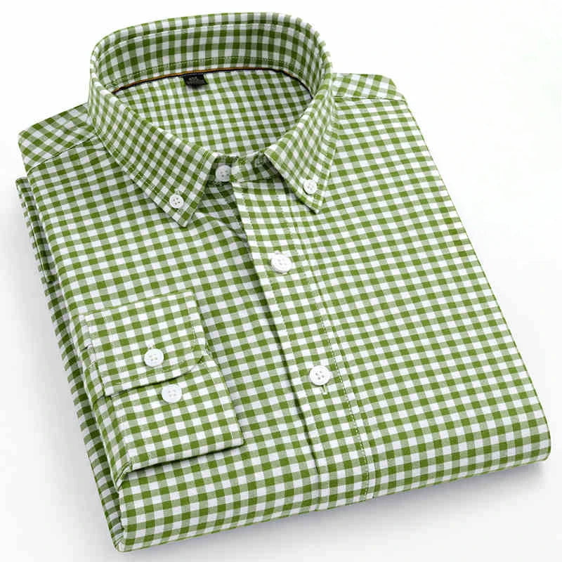 QiXiuCai Oxford PlaidPattern Shirt Slim Fit 100 Cotton