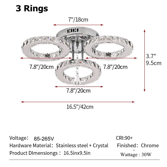 GreeLustr Modern Pendant Light Crystal Ring Ceiling Lamp Living Room