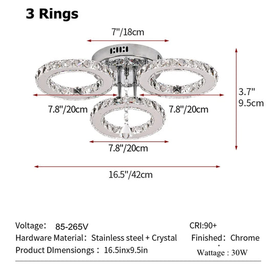 GreeLustr Modern Pendant Light Crystal Ring Ceiling Lamp Living Room
