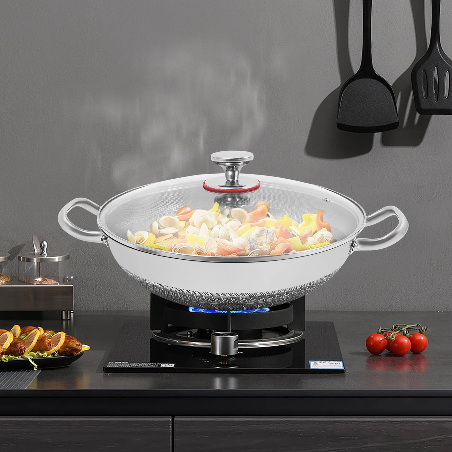 Bymaocar Nonstick Cookware With Lid Stainless Steel Frying Pan